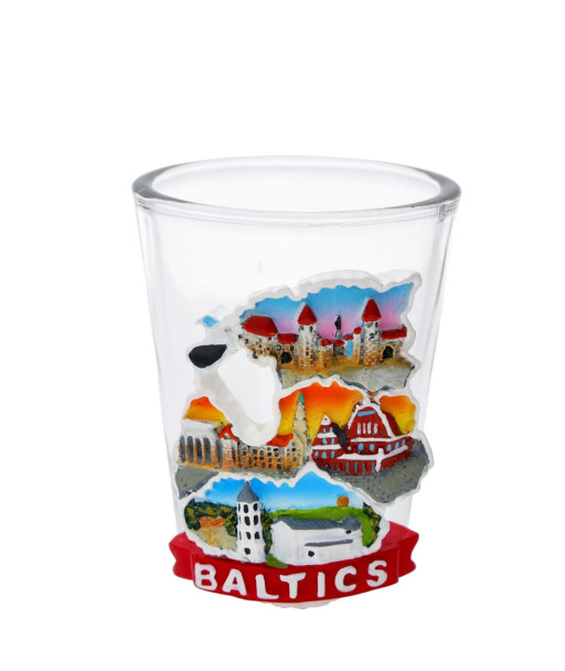 Stikliukas su Baltijos valstybių kontūrais ir polirezino dekoru
